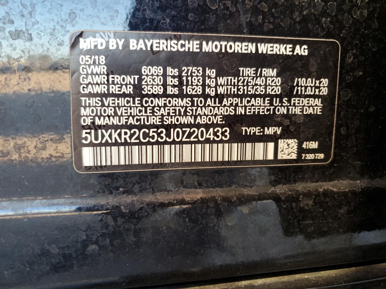 2018 BMW X5 VIN 5UXKR2C53J0Z20433 Copart auction photo, vandalism / front end damage thumbnail 14