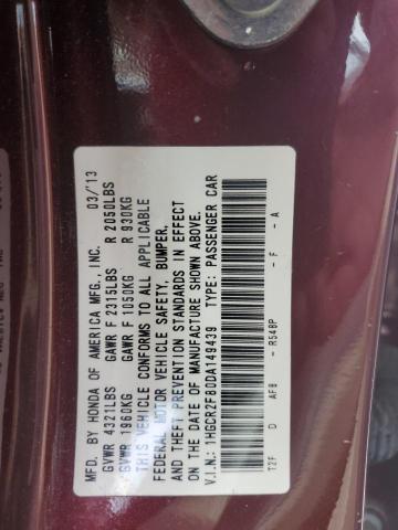 2013 Honda Accord VIN 1HGCR2F80DA149439 Copart auction photo, side / rear end damage thumbnail 12
