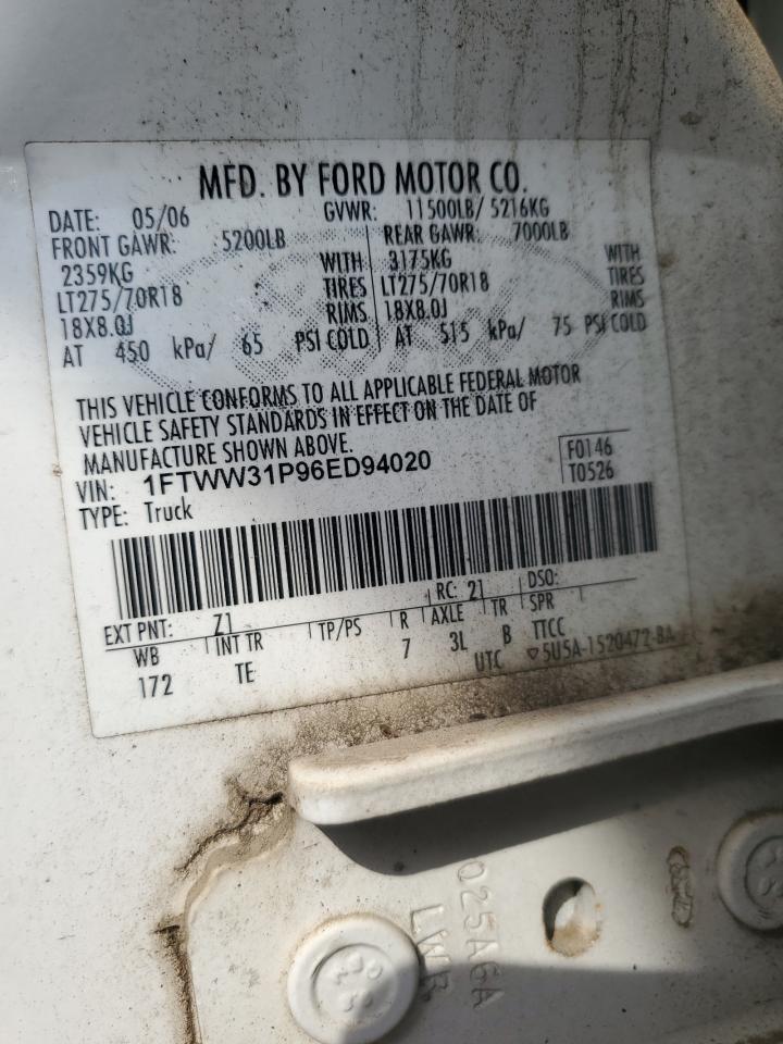 2006 Ford F350 VIN 1FTWW31P96ED94020 Copart auction photo, side / undercarriage damage thumbnail 12