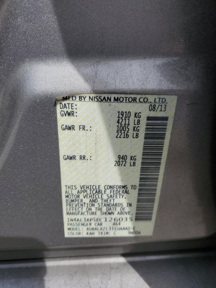 2014 Nissan Altima VIN 1N4AL3AP5EC126035 Copart auction photo, front end / minor dent/scratches damage thumbnail 15