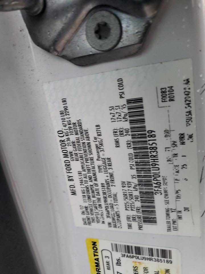 2017 Ford Fusion VIN 3FA6P0LU9HR385189 Copart auction photo, rear end / front end damage thumbnail 12