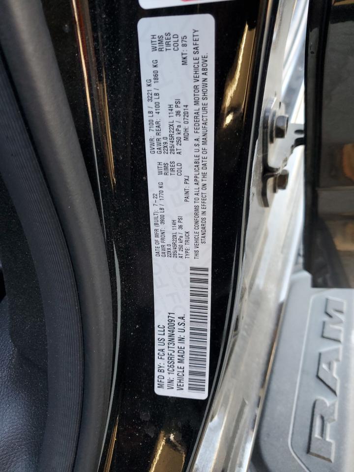 2022 RAM 1500 VIN 1C6SRFJT3NN400971 Copart auction photo, front end / side damage thumbnail 15
