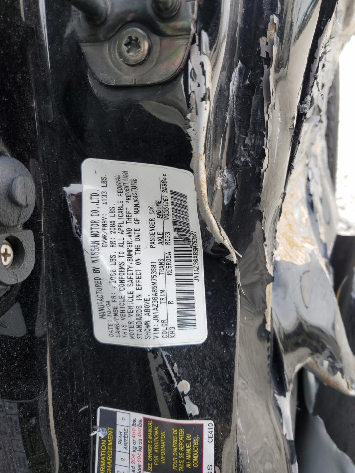 2005 Nissan 350Z VIN JN1AZ36A85M753581 Copart auction photo, all over damage thumbnail 13