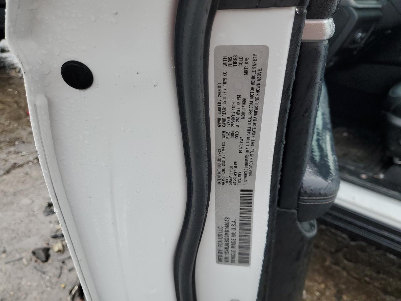 2021 Jeep Grand Cherokee VIN 1C4RJKBG9M8148049 Copart auction photo, front end / side damage thumbnail 13