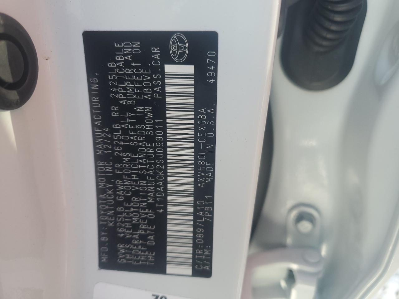 2025 Toyota Camry VIN 4T1DAACK2SU099011 Copart auction photo, front end damage thumbnail 14