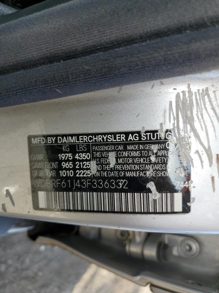 2003 Mercedes-Benz C-klasse VIN WDBRF61J43F336332 Copart auction photo, all over damage thumbnail 14