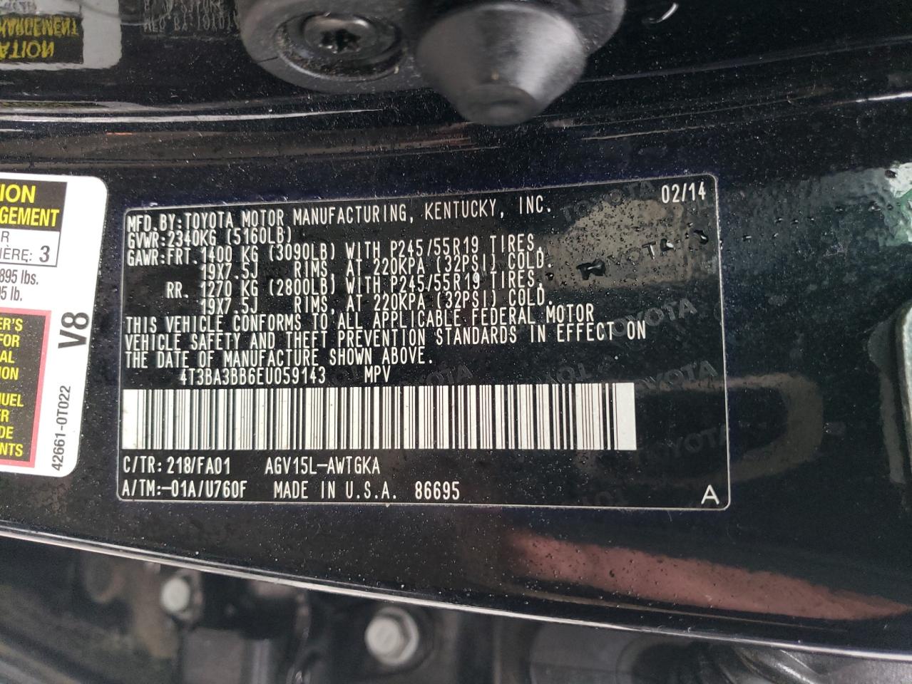 2014 Toyota Venza VIN 4T3BA3BB6EU059143 Copart auction photo, side / rear end damage thumbnail 13