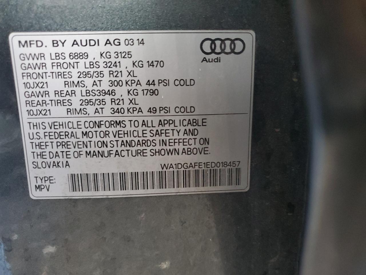 2014 Audi Q7 VIN WA1DGAFE1ED018457 Copart auction photo, rear end damage thumbnail 13