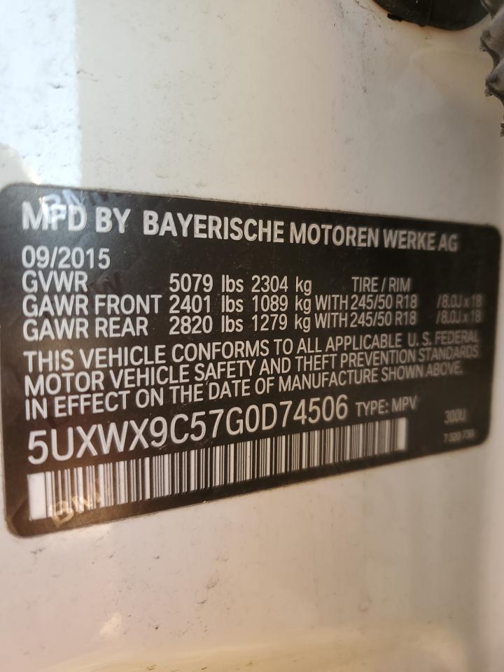 2016 BMW X3 VIN 5UXWX9C57G0D74506 Copart auction photo, front end damage thumbnail 13