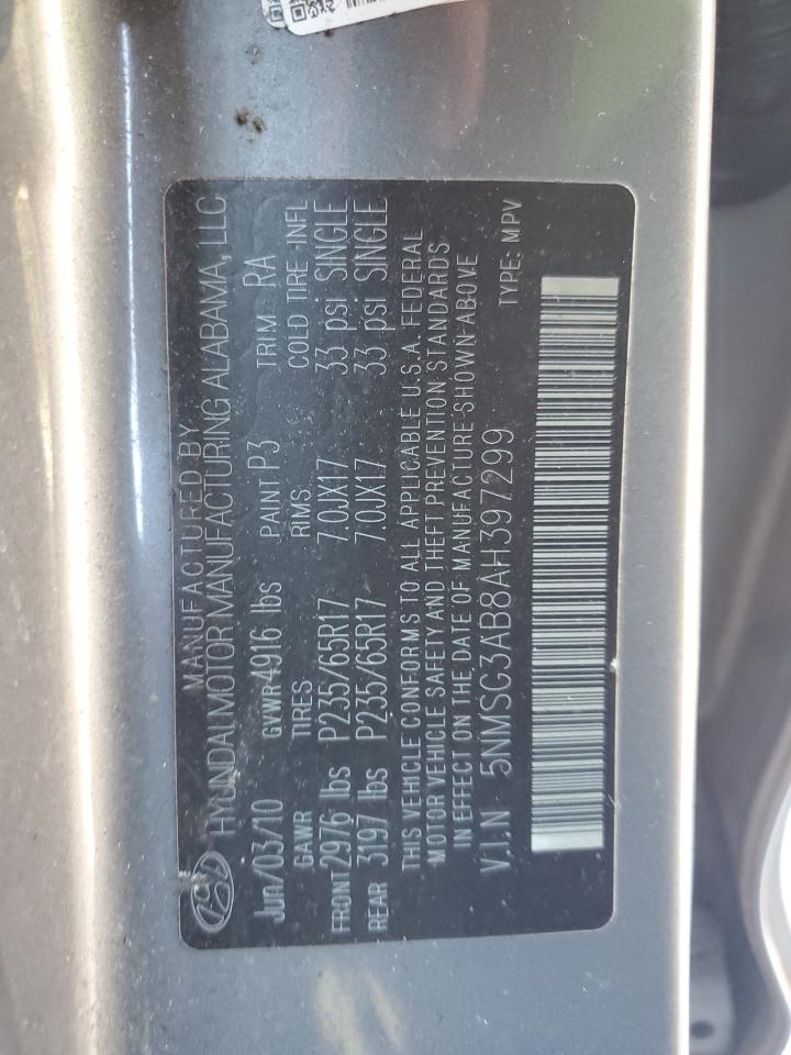 2010 Hyundai Santa Fe VIN 5NMSG3AB8AH397299 Copart auction photo, minor dent/scratches damage thumbnail 13