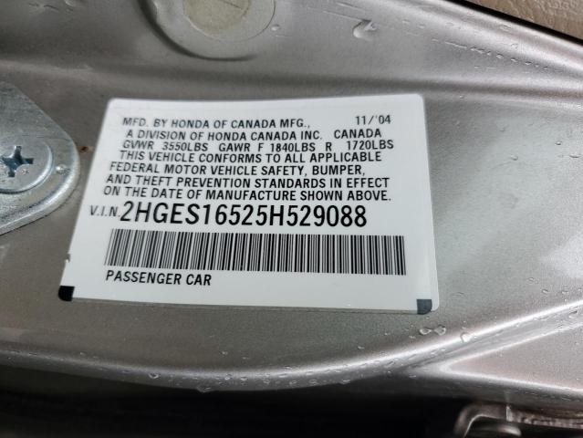 2005 Honda Civic VIN 2HGES16525H529088 Copart auction photo, front end / rear end damage thumbnail 13