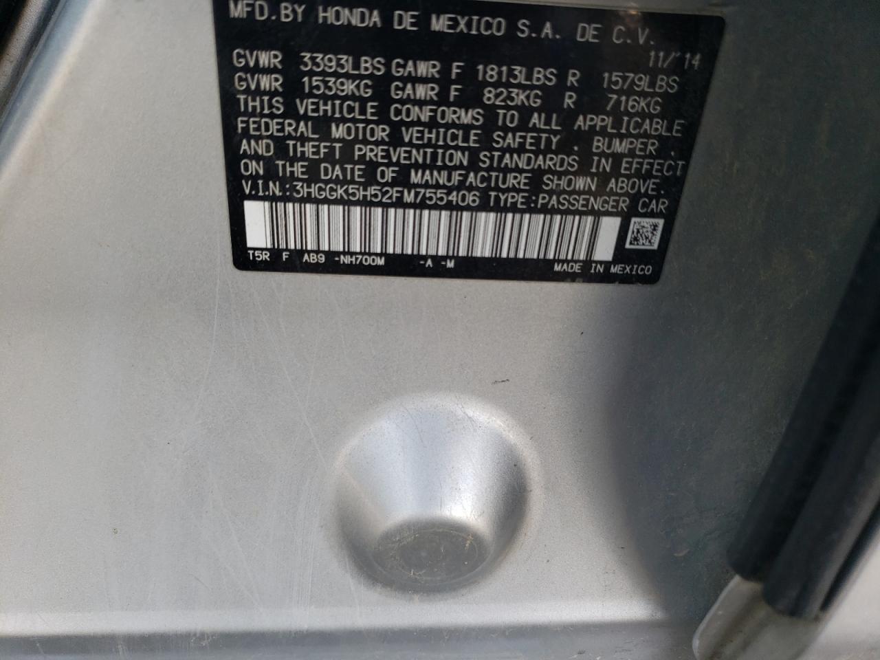 2015 Honda Fit VIN 3HGGK5H52FM755406 Copart auction photo, front end / rear end damage thumbnail 12