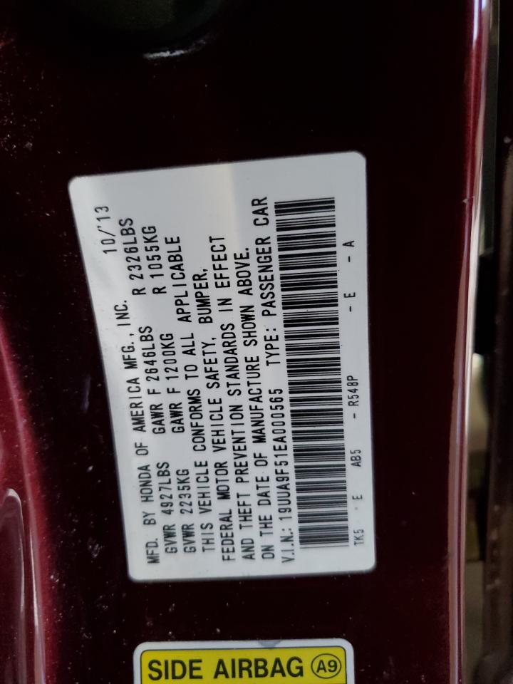 2014 Acura TL VIN 19UUA9F51EA000565 Copart auction photo, front end / side damage thumbnail 14