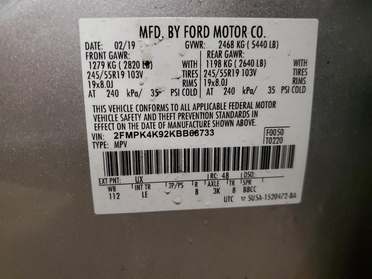 2019 Ford Edge VIN 2FMPK4K92KBB68733 Copart auction photo, front end / side damage thumbnail 13