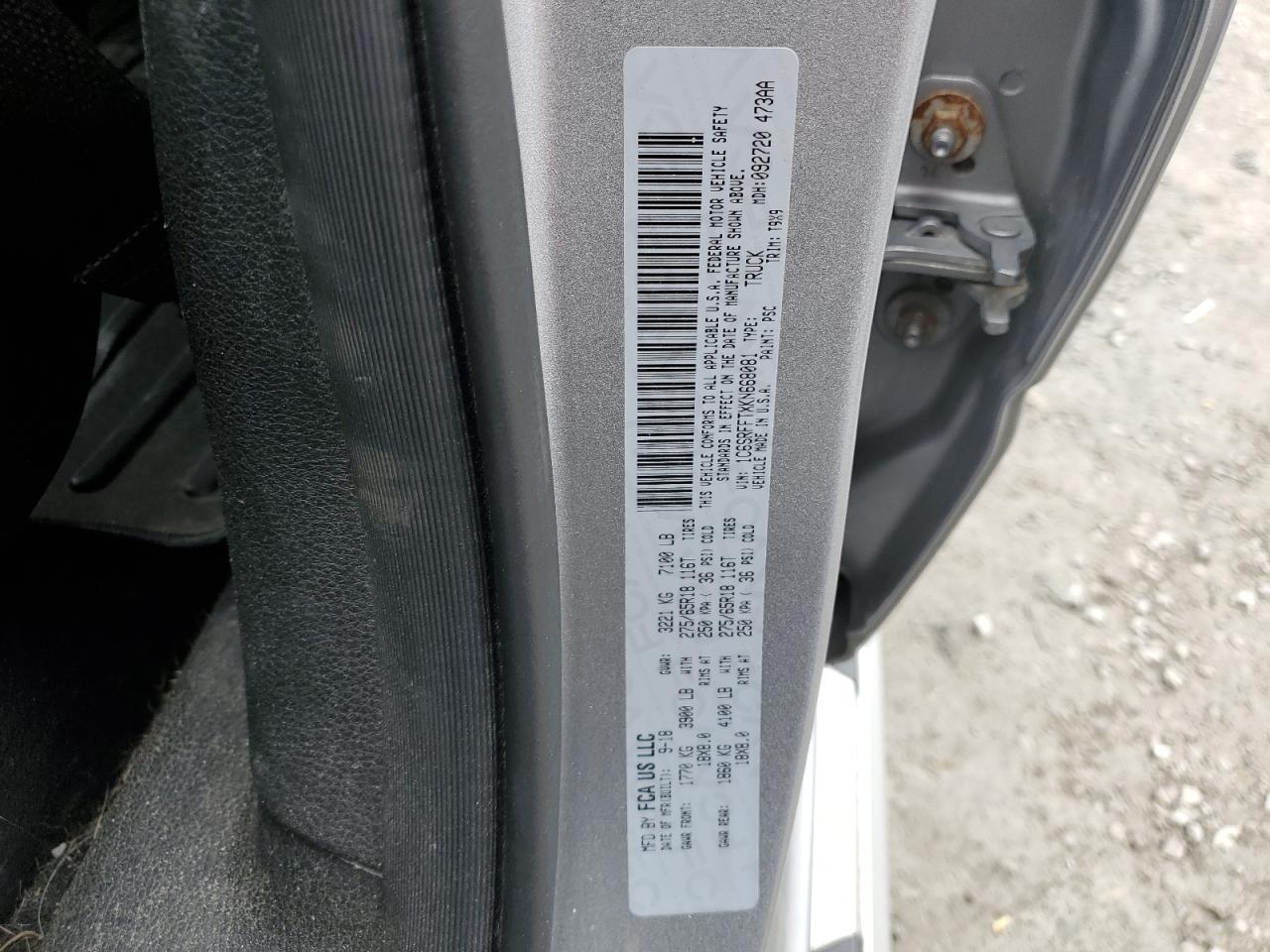 2019 RAM 1500 VIN 1C6SRFFTXKN668081 Copart auction photo, side damage thumbnail 12