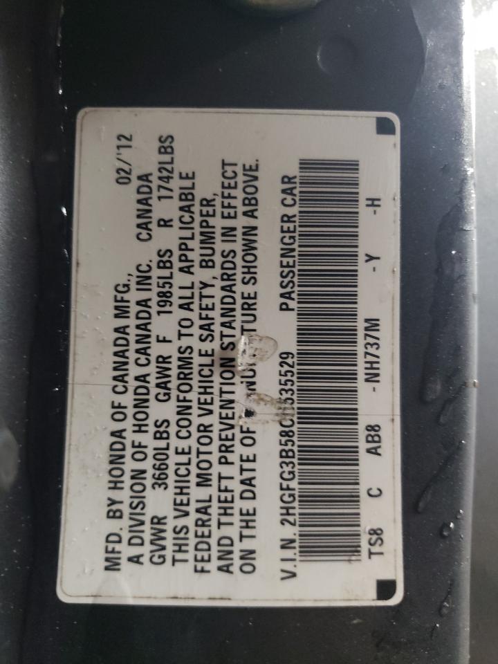 2012 Honda Civic VIN 2HGFG3B58CH535529 Copart auction photo, side / rear end damage thumbnail 12
