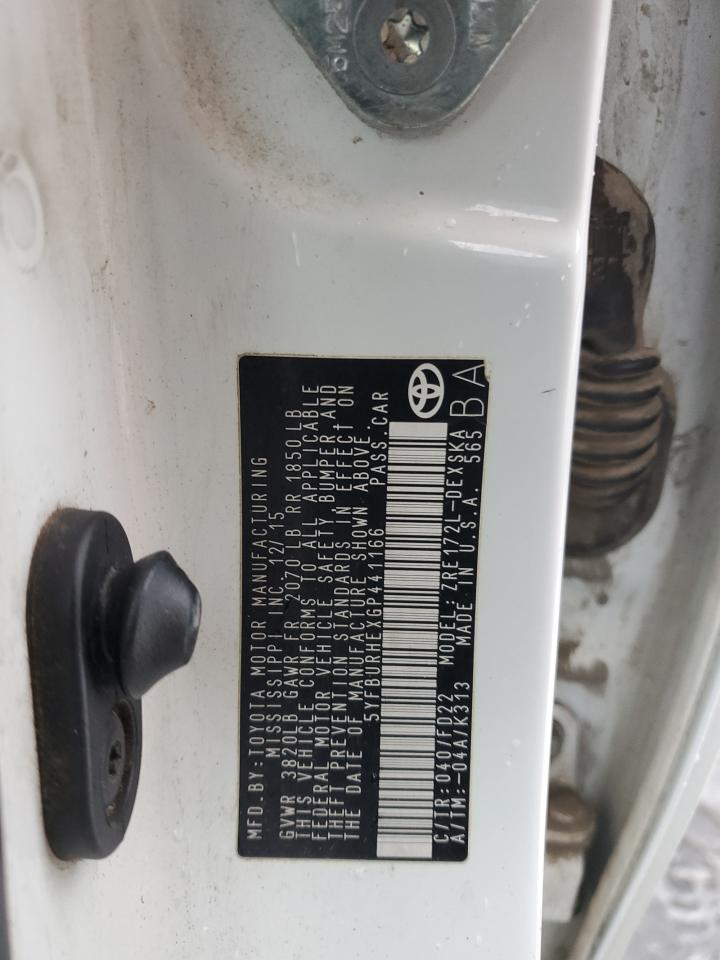 2016 Toyota Corolla VIN 5YFBURHEXGP441166 Copart auction photo, all over damage thumbnail 12