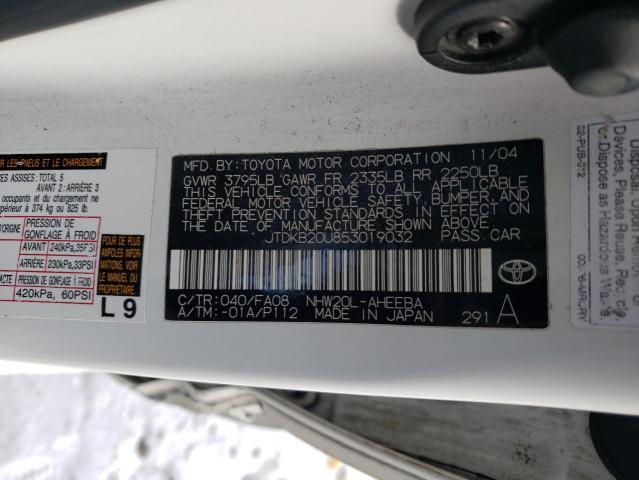 2005 Toyota Prius VIN JTDKB20U853019032 Copart auction photo, side / front end damage thumbnail 12