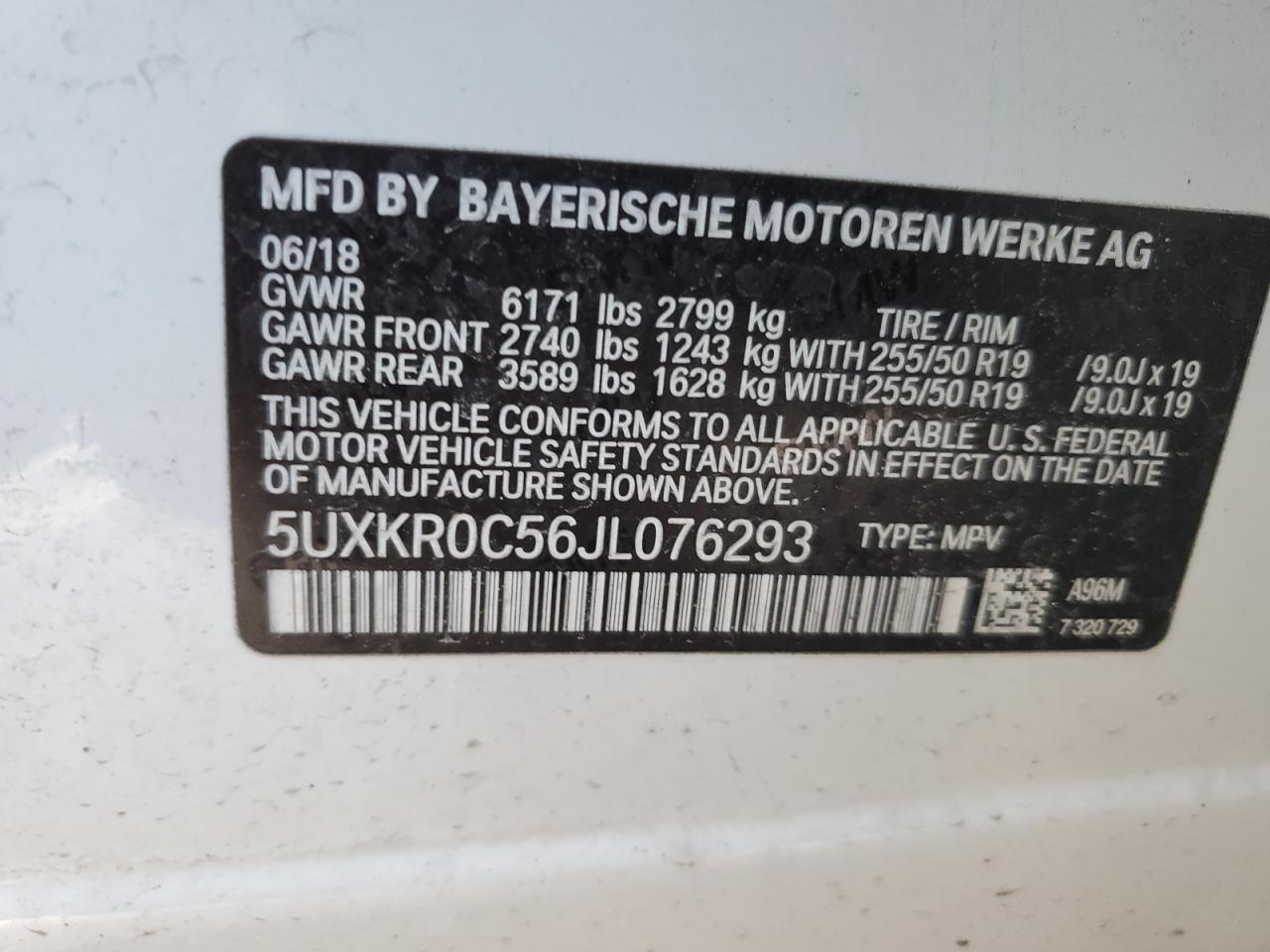 2018 BMW X5 VIN 5UXKR0C56JL076293 Copart auction photo, front end / side damage thumbnail 15