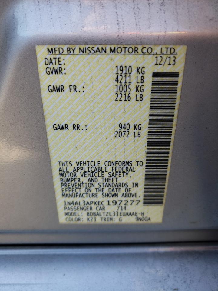 2014 Nissan Altima VIN 1N4AL3APXEC197277 Copart auction photo, all over damage thumbnail 12
