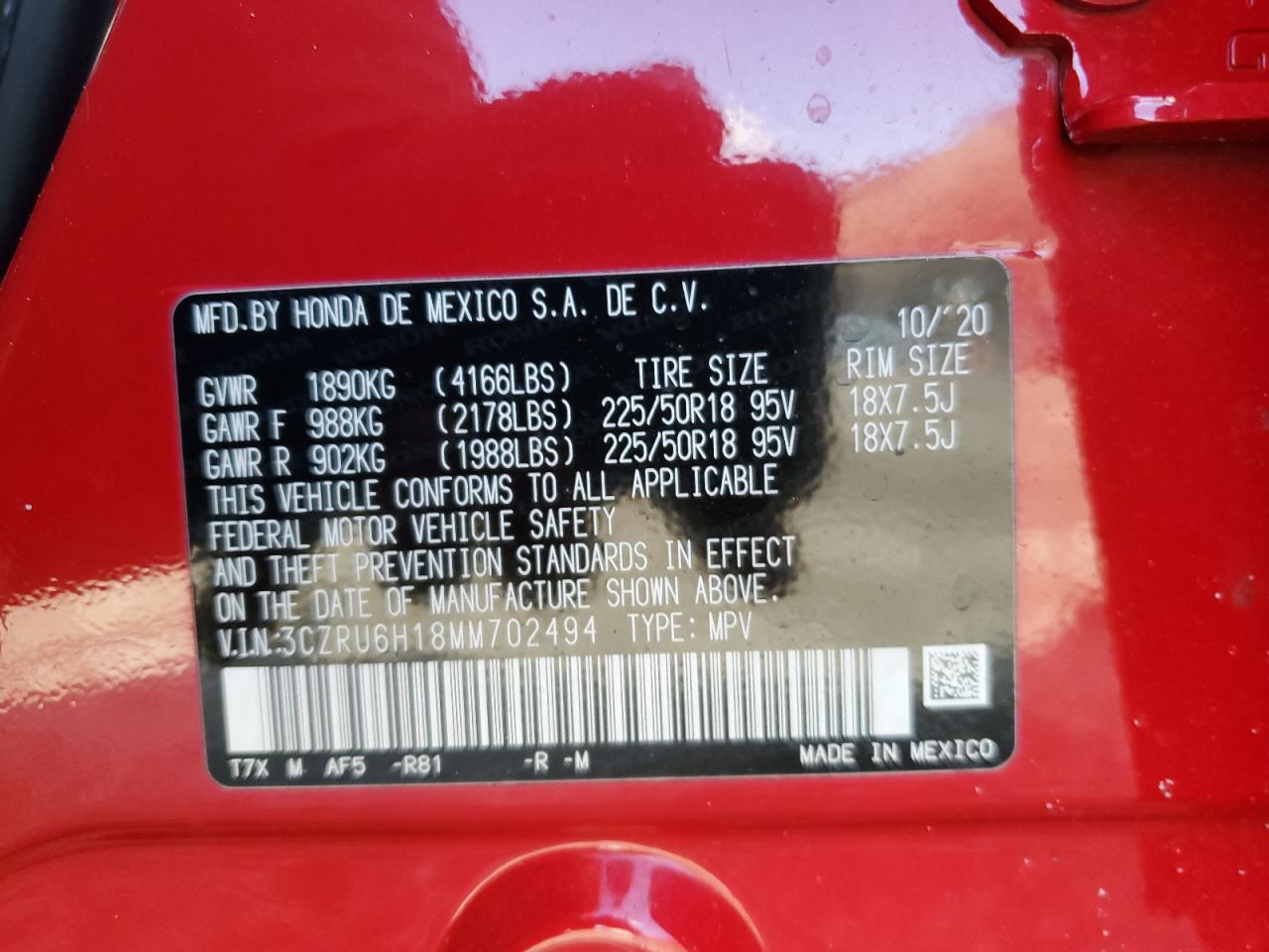 2021 Honda HR-V VIN 3CZRU6H18MM702494 Copart auction photo, front end damage thumbnail 14