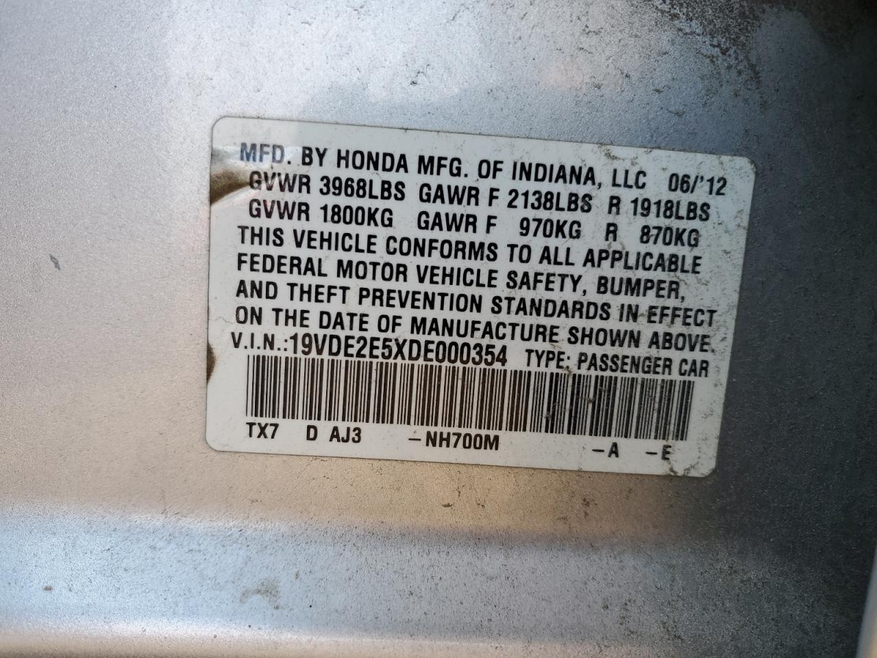 2013 Acura ILX VIN 19VDE2E5XDE000354 Copart auction photo, front end damage thumbnail 14