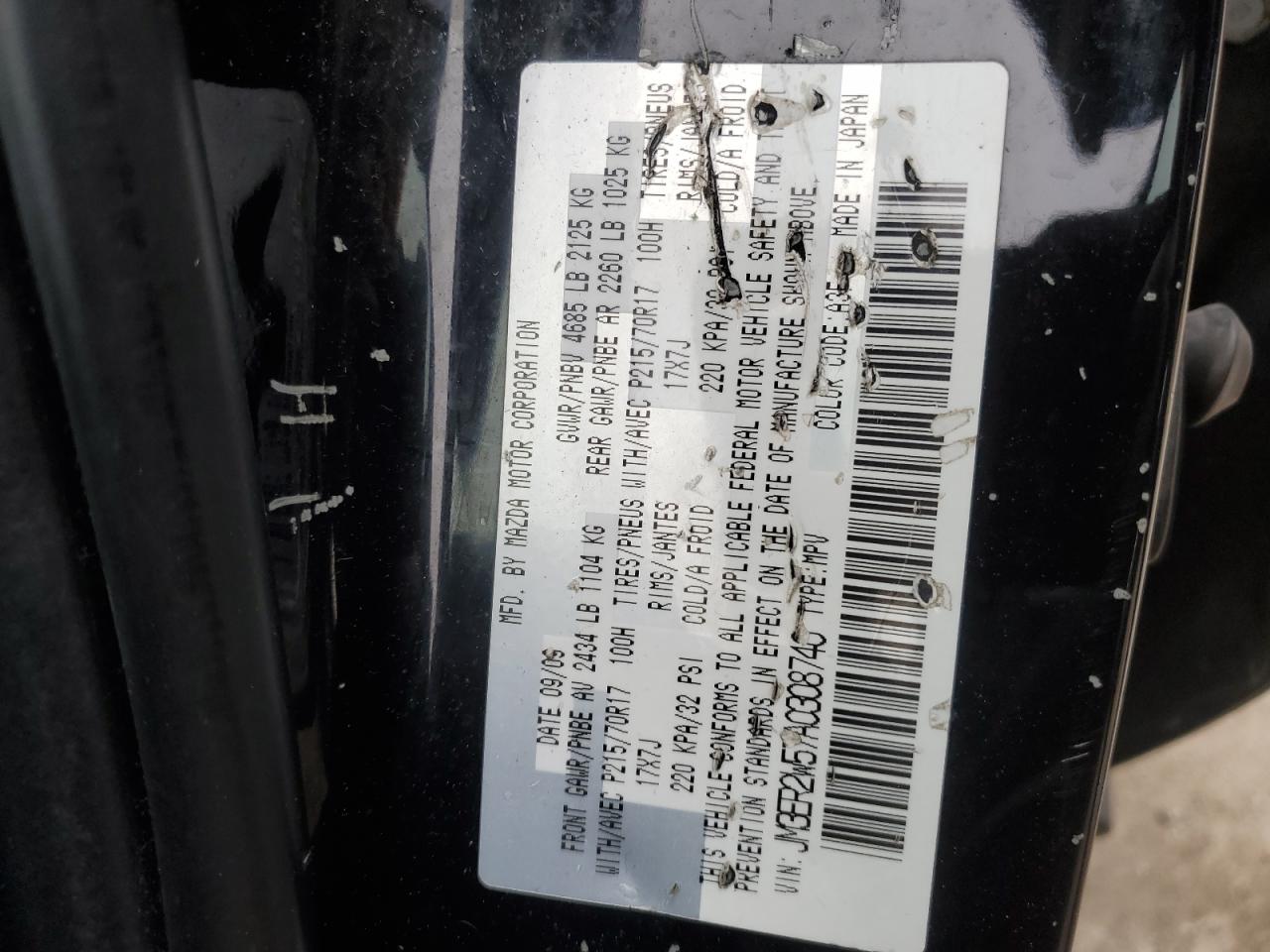 2010 Mazda CX-7 VIN JM3ER2W57A0308740 Copart auction photo, front end damage thumbnail 16