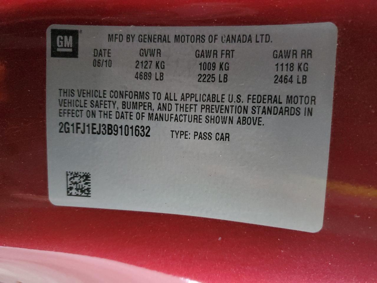 2011 Chevrolet Camaro VIN 2G1FJ1EJ3B9101632 Copart auction photo, front end / side damage thumbnail 12