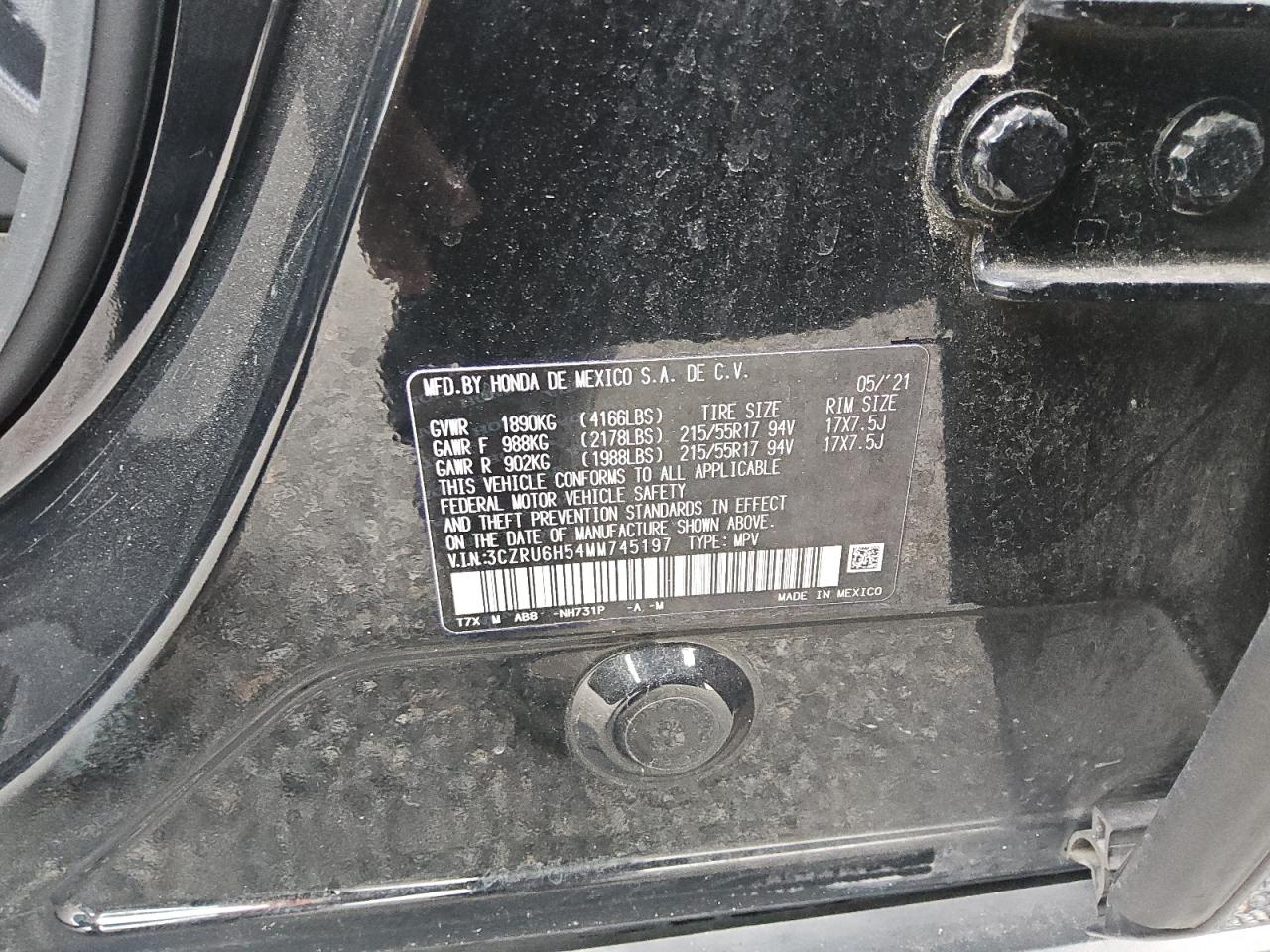 2021 Honda HR-V VIN 3CZRU6H54MM745197 Copart auction photo, front end damage thumbnail 14