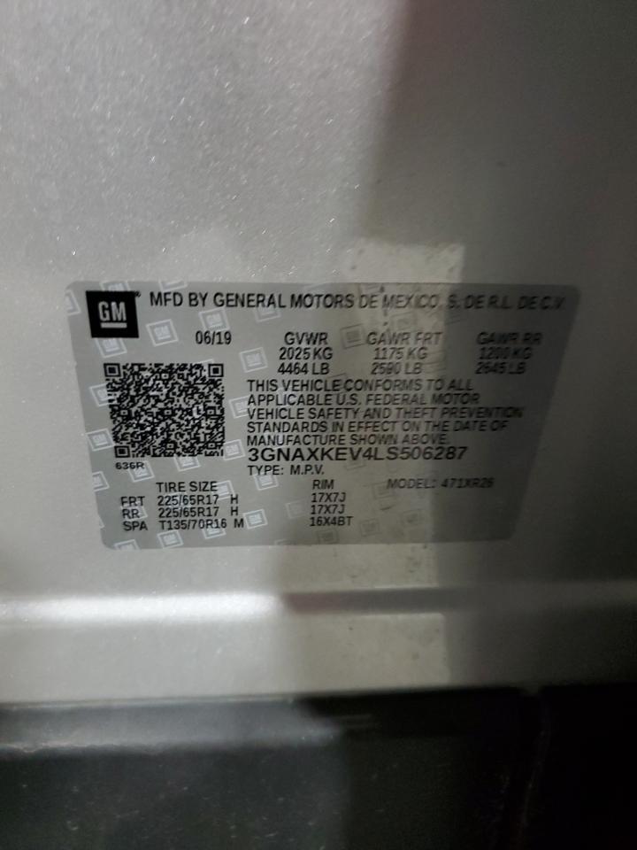 2020 Chevrolet Equinox VIN 3GNAXKEV4LS506287 Copart auction photo, rear end / minor dent/scratches damage thumbnail 14