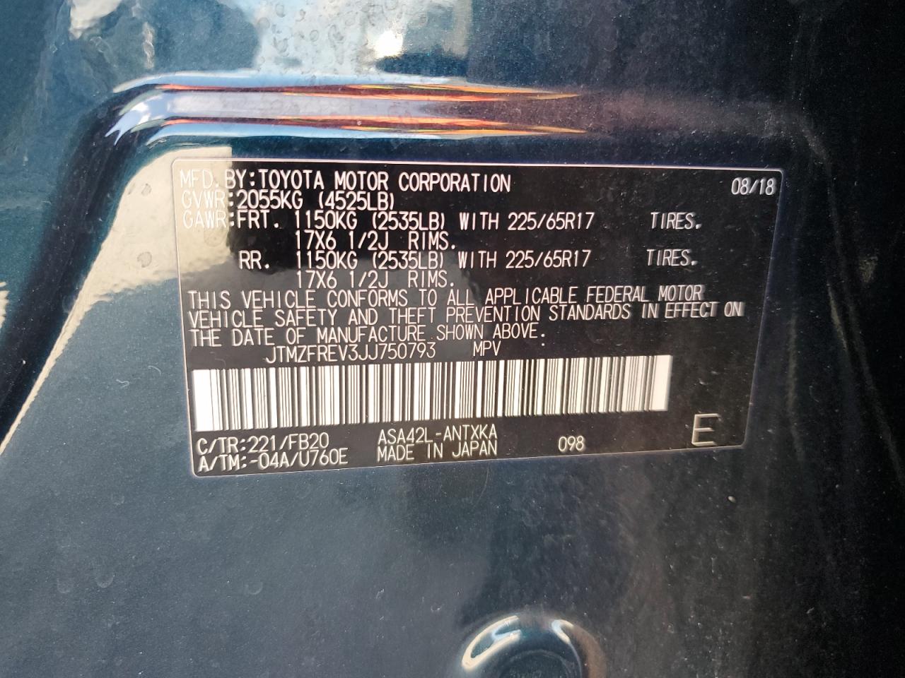 2018 Toyota RAV 4 VIN JTMZFREV3JJ750793 Copart auction photo, front end damage thumbnail 14