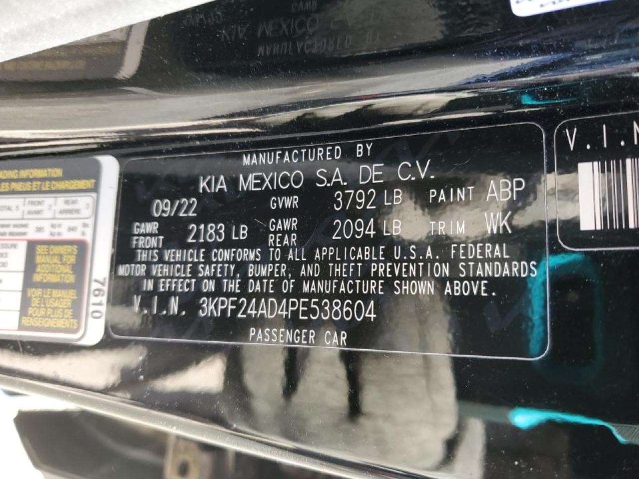 2023 KIA Forte VIN 3KPF24AD4PE538604 Copart auction photo, rear end / front end damage thumbnail 14