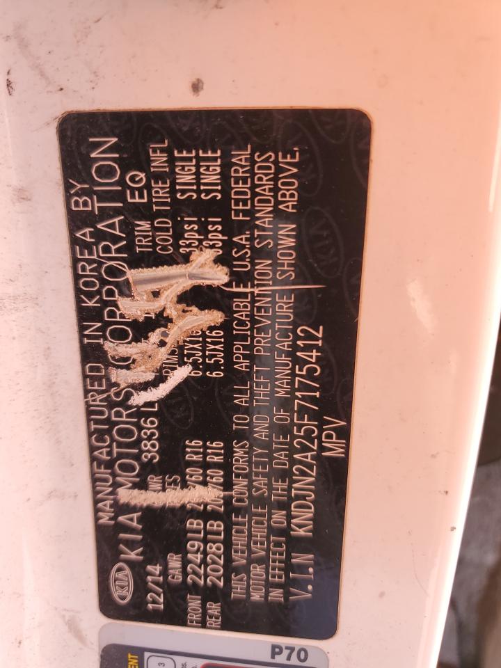 2015 KIA Soul VIN KNDJN2A25F7175412 Copart auction photo, burn damage thumbnail 13