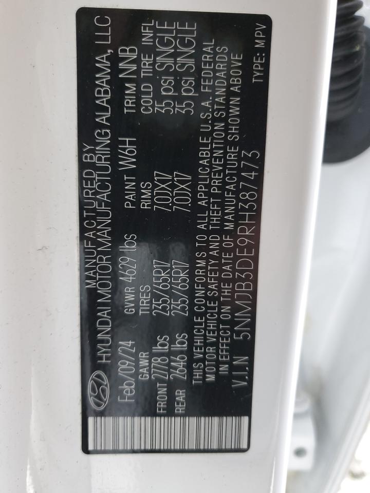 2024 Hyundai Tucson VIN 5NMJB3DE9RH387473 Copart auction photo, rear end damage thumbnail 14