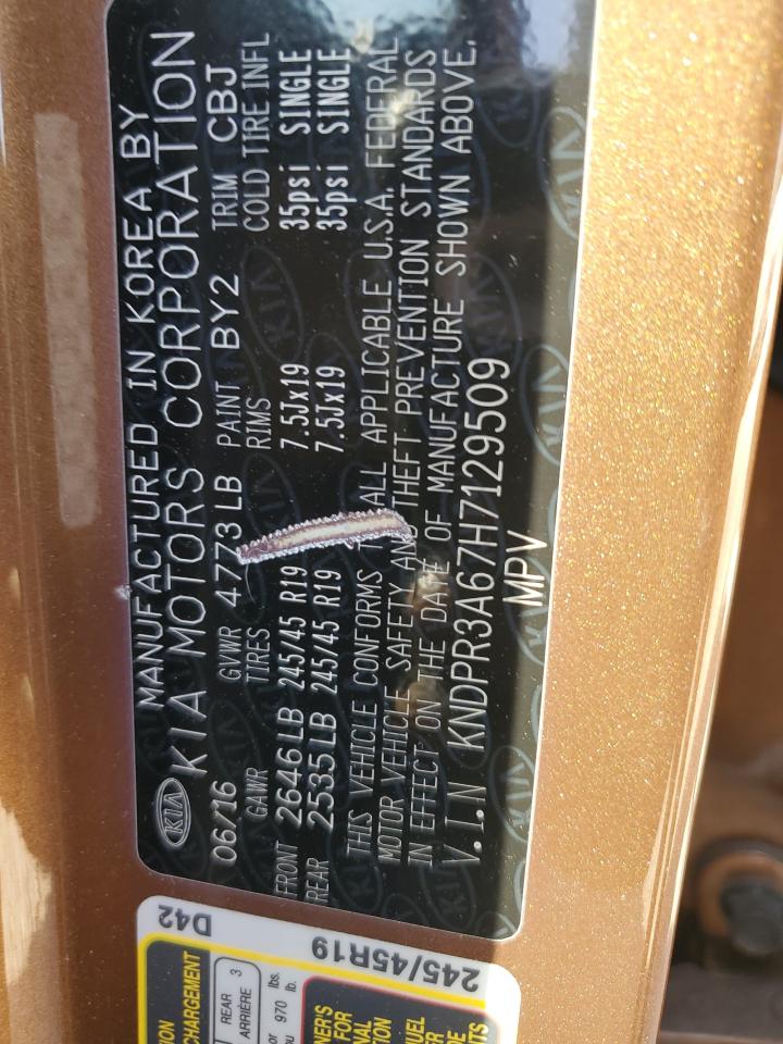 2017 KIA Sportage VIN KNDPR3A67H7129509 Copart auction photo, rear end damage thumbnail 14