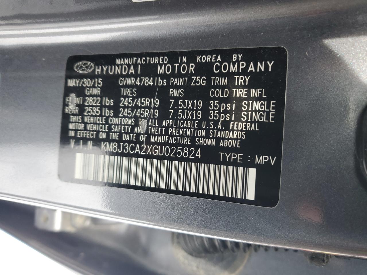 2016 Hyundai Tucson VIN KM8J3CA2XGU025824 Copart auction photo, minor dent/scratches damage thumbnail 13