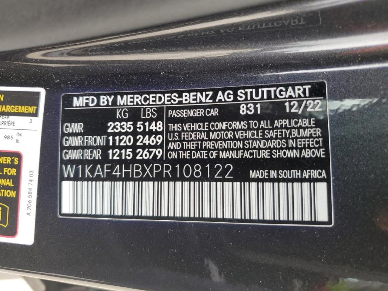 2023 Mercedes-Benz C-klasse VIN W1KAF4HBXPR108122 Copart auction photo, front end / minor dent/scratches damage thumbnail 13