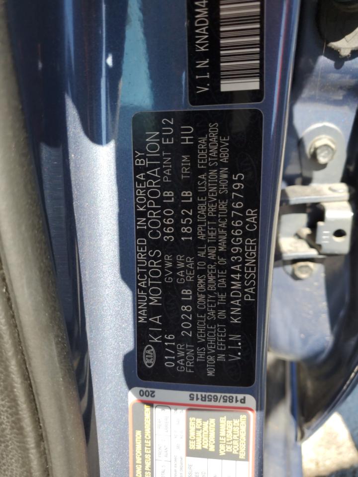 2016 KIA Rio VIN KNADM4A39G6676795 Copart auction photo, front end damage thumbnail 12