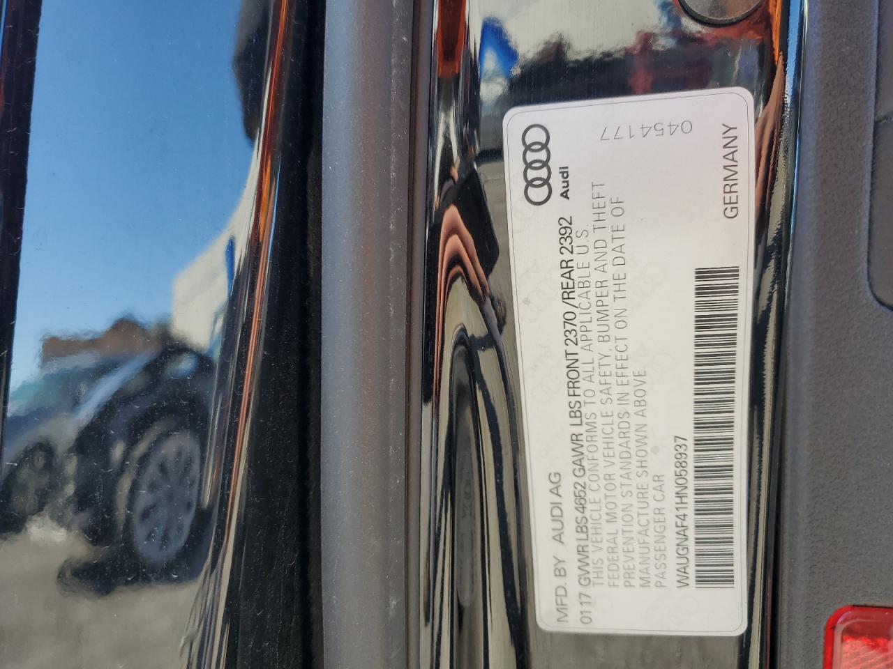 2017 Audi A4 VIN WAUGNAF41HN058937 Copart auction photo, front end damage thumbnail 14