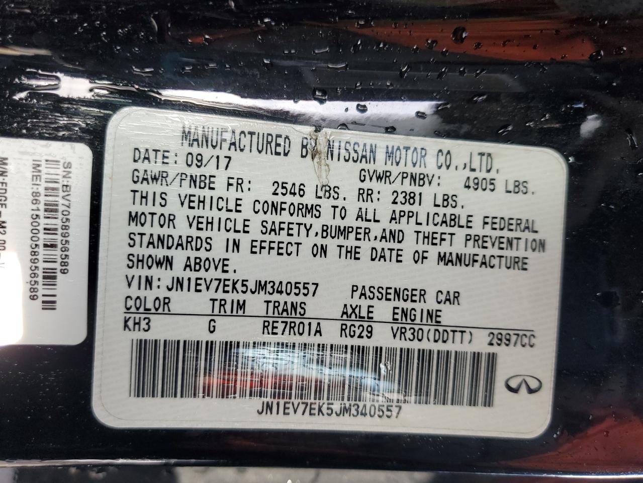 2018 Infiniti Q60 VIN JN1EV7EK5JM340557 Copart auction photo, front end / side damage thumbnail 12