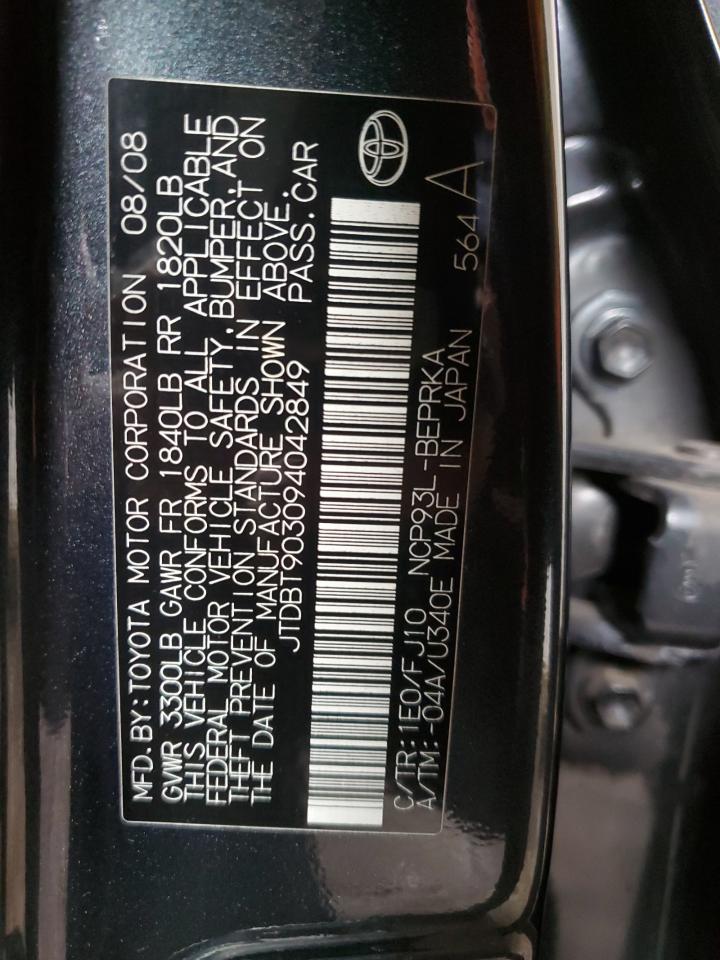 2009 Toyota Yaris VIN JTDBT903094042849 Copart auction photo, side / front end damage thumbnail 12