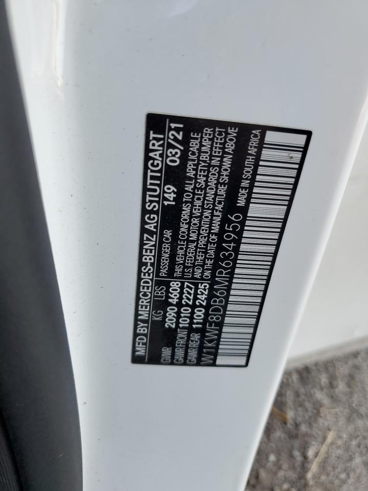 2021 Mercedes-Benz C-klasse VIN W1KWF8DB6MR634956 Copart auction photo, water/flood / minor dent/scratches damage thumbnail 13