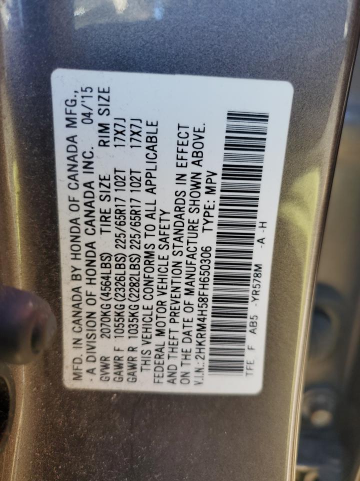2015 Honda CR-V VIN 2HKRM4H58FH650306 Copart auction photo, front end / side damage thumbnail 13