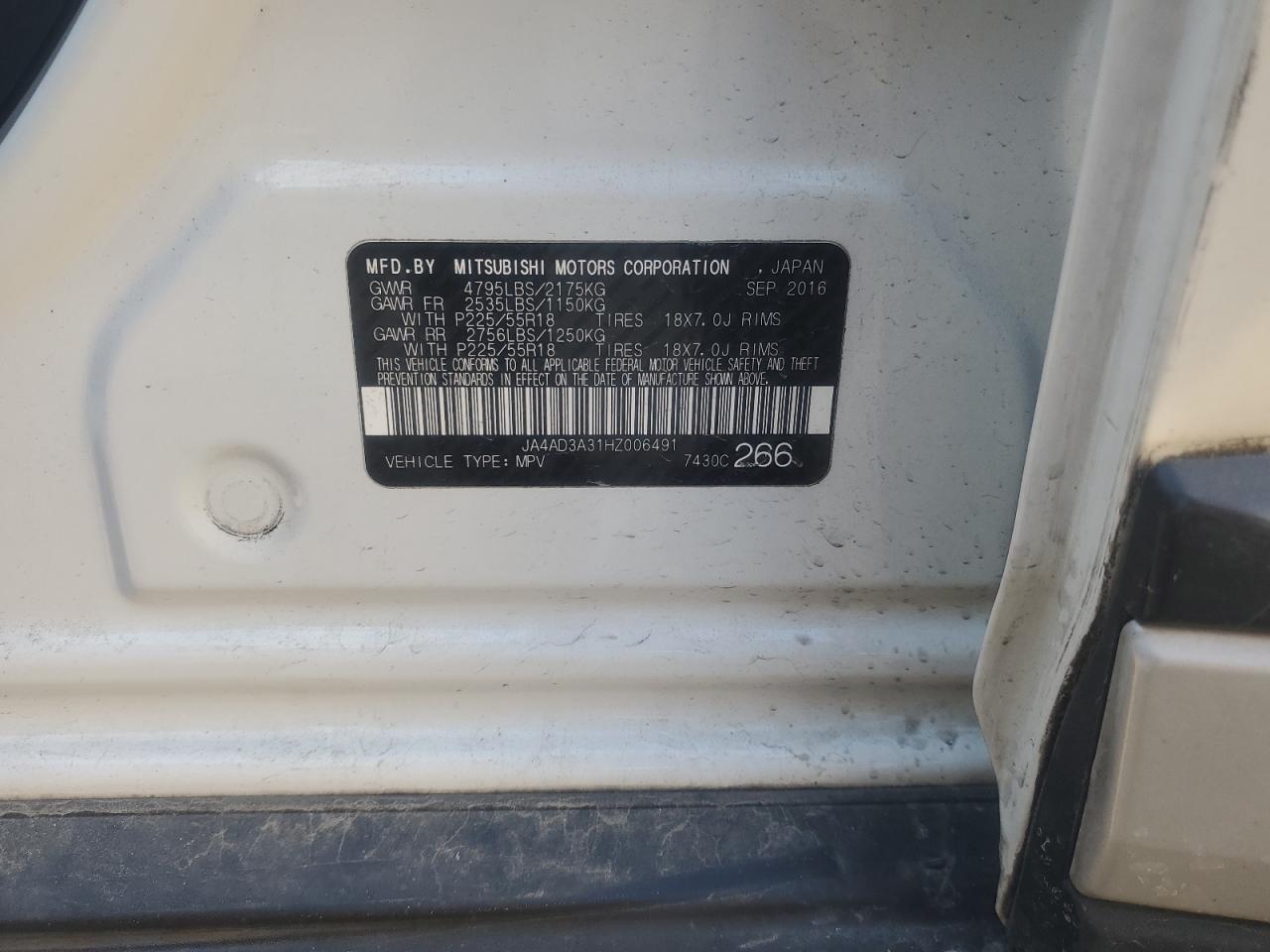 2017 Mitsubishi Outlander VIN JA4AD3A31HZ006491 Copart auction photo, side damage thumbnail 13