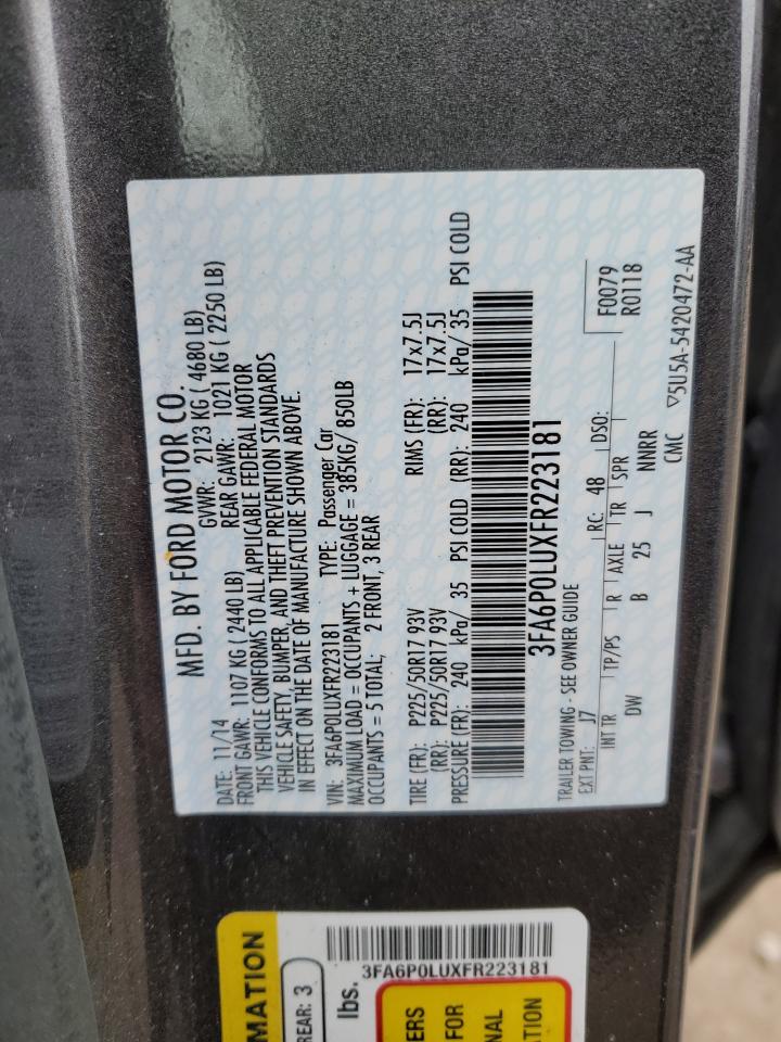 2015 Ford Fusion VIN 3FA6P0LUXFR223181 Copart auction photo, front end / minor dent/scratches damage thumbnail 13