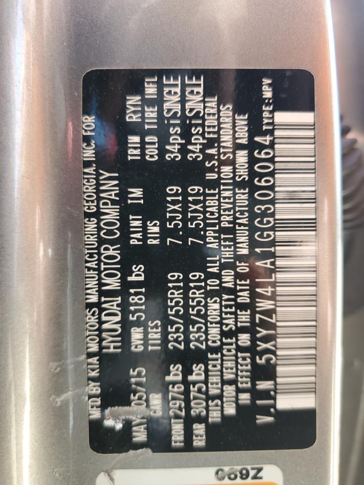 2016 Hyundai Santa Fe VIN 5XYZW4LA1GG306064 Copart auction photo, mechanical damage thumbnail 13