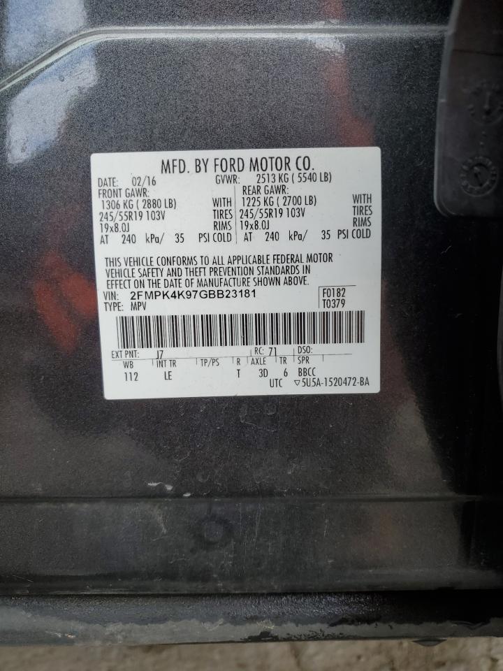 2016 Ford Edge VIN 2FMPK4K97GBB23181 Copart auction photo, front end damage thumbnail 13