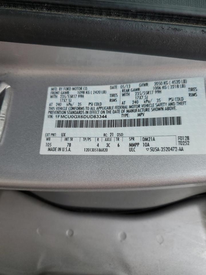 2013 Ford Escape VIN 1FMCU0GX6DUD83344 Copart auction photo, rejected repair damage thumbnail 16