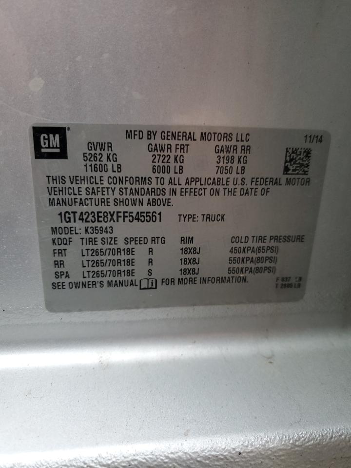 2015 GMC Sierra VIN 1GT423E8XFF545561 Copart auction photo, rear end damage thumbnail 12