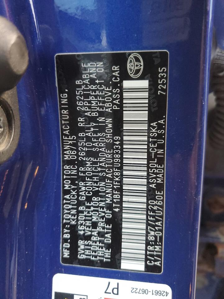 2015 Toyota Camry VIN 4T1BF1FK8FU983349 Copart auction photo, side / minor dent/scratches damage thumbnail 15